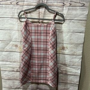 Forever 21 woman’s medium pink black plaid dress spaghetti straps